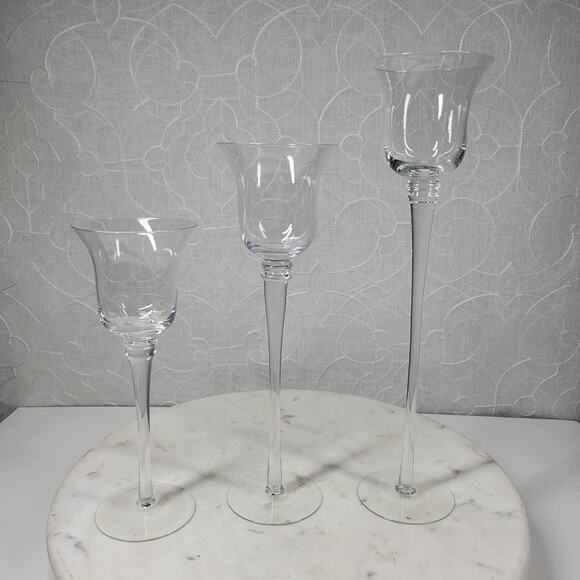 Glass Tealight Holders Graduated Clear Glass Long Stem Centerpiece Candles 3 - Picture 6 of 12
